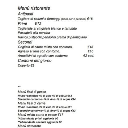 Cartello del menu del ristorante